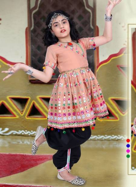 Pink Colour Thangat children navaratree special exclusive feative wear Mirror Work dhoti kedia collection thangat 04